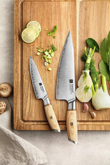 Xinzou B37S 2 pc Composite Stainless Steel Kitchen Knife Set with Pakka Wood Handle - The Bamboo Guy