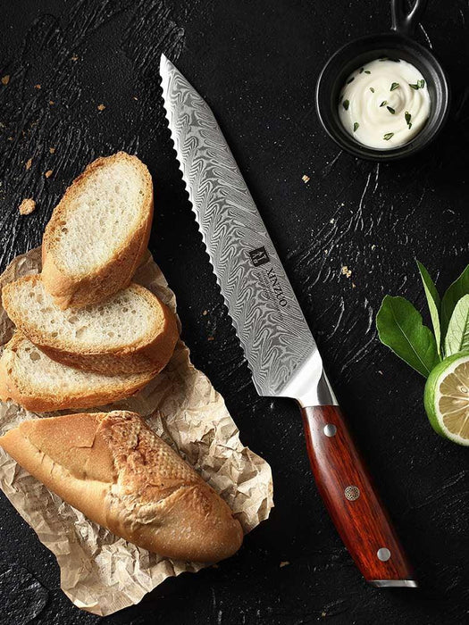 Xinzuo B27 8.5 inches 67 Layer Japanese Damascus Bread Knife Damascus Steel Bread Knife
