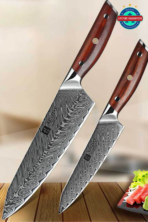 Xinzuo B27 2 Pcs 67 Layer Japanese Damascus Chef knife Set Rose Wood Handles