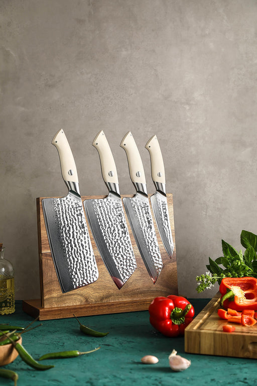 HEZHEN B38H 4 Piece 67 Layer Damascus Steel Knives Set and Magnetic Knife Block