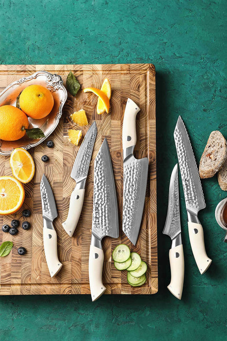 HEZHEN B38H 6 Pcs 67 Layer Japanese Damascus Chef Knife Set White G10 Handles
