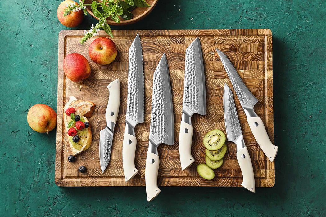 HEZHEN B38H 6 Pcs 67 Layer Japanese Damascus Chef Knife Set White G10 Handles 2