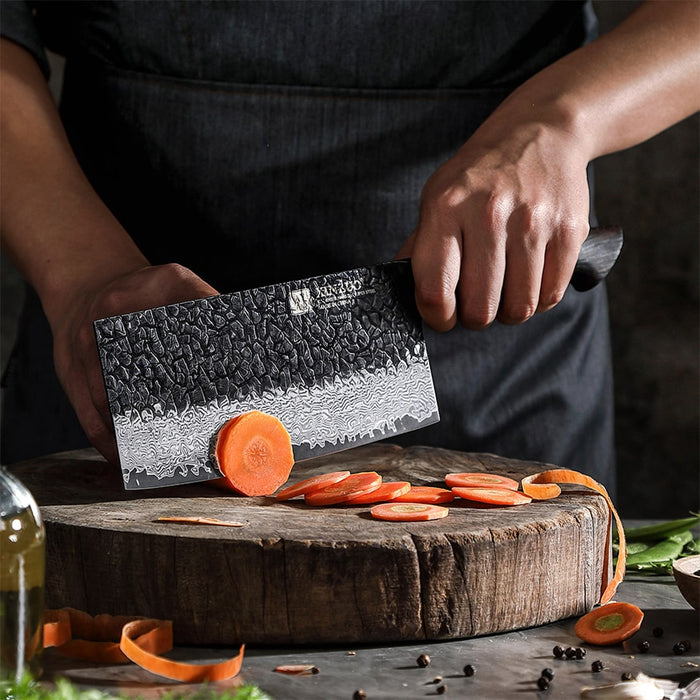 Xinzuo X06 67 Layers Damascus Steel Cleaver Knife Burnt White Oak Handles