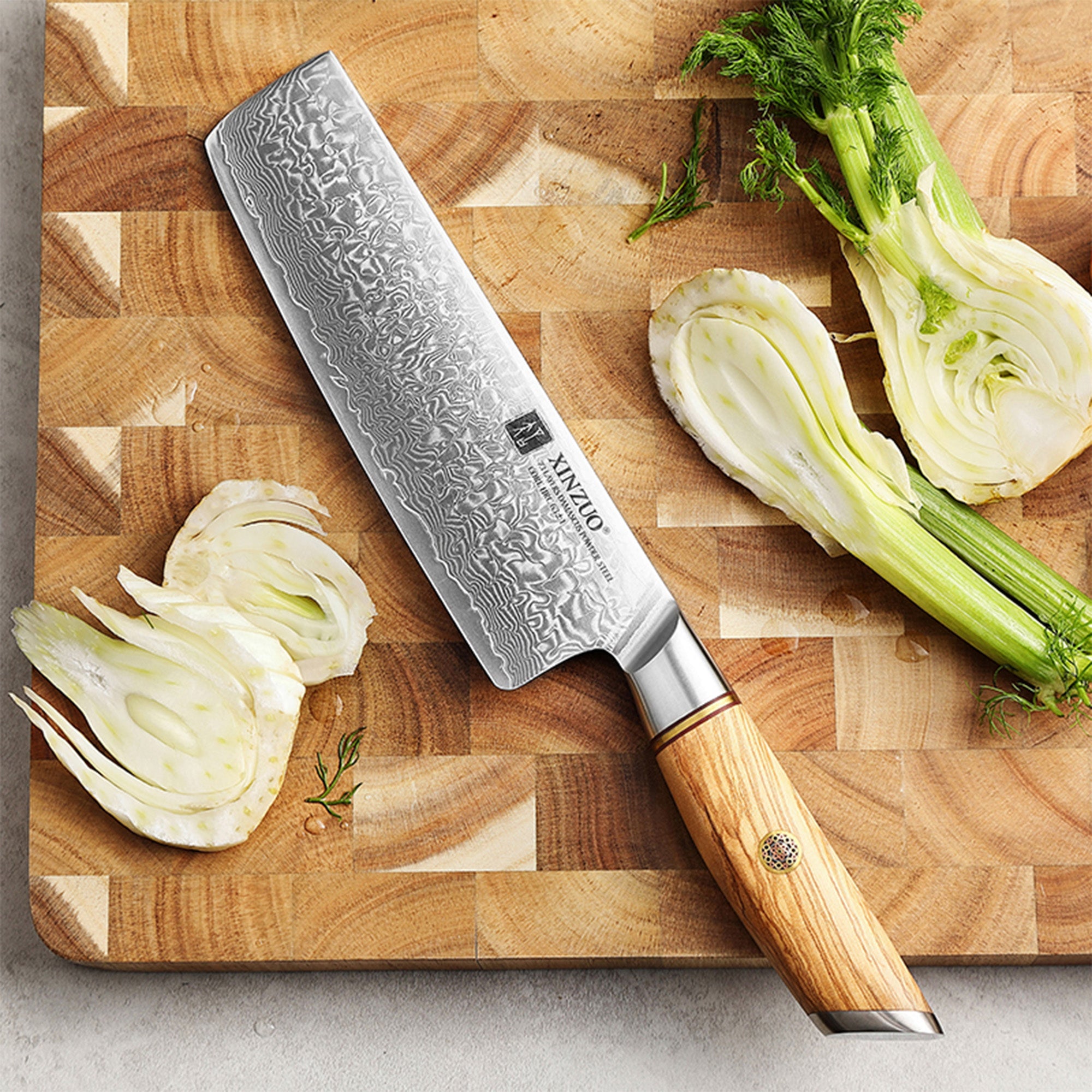 XINZUO B37 Japanese Damascus Steel Kitchen Nakiri Knife — The