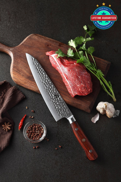 Xinzuo B9 Santoku Knife Japanese Style 67 Layers Damascus Steel Rosewood Handle - The Bamboo Guy