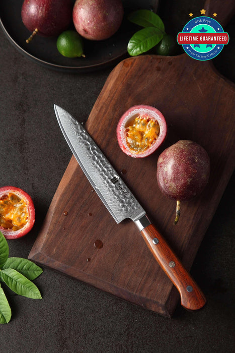 Xinzuo B9 Utility Knife Japanese Style 67 Layers Damascus Steel Rosewood Handle - The Bamboo Guy