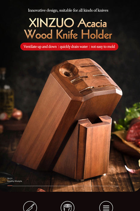 Xinzuo JX7 Knife Block without knives Holds 5 Knives Honing Rod & Kitchen Scissors