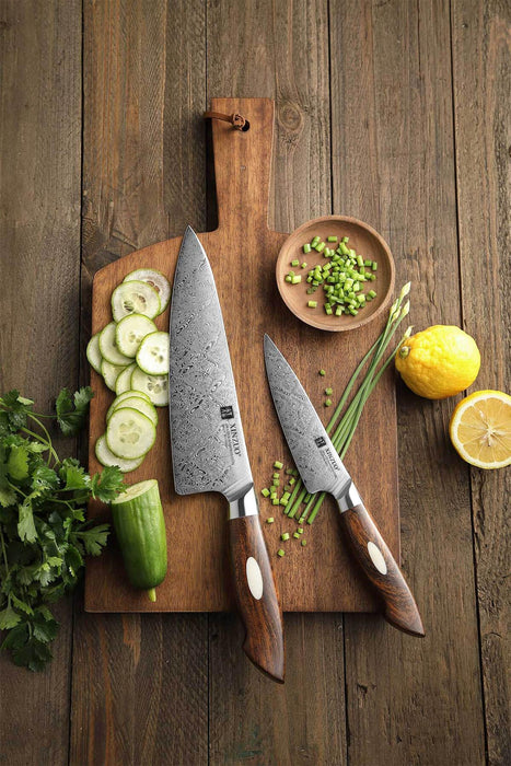 Xinzuo B46D 2 Pcs Damascus Chef Knife Set with Utility Knife