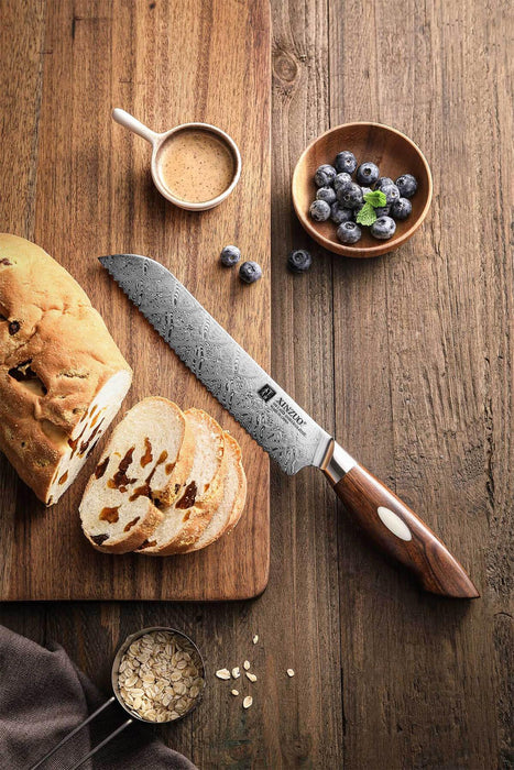 Xinzuo B46D Damascus Bread Knife Dessert Ironwood Handle