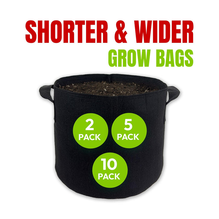 plant bags vs pots 2,5 & 10 Pack Shorter & Wider Grow Bags for Shallow Rooting Vegetables — The Bamboo Guy