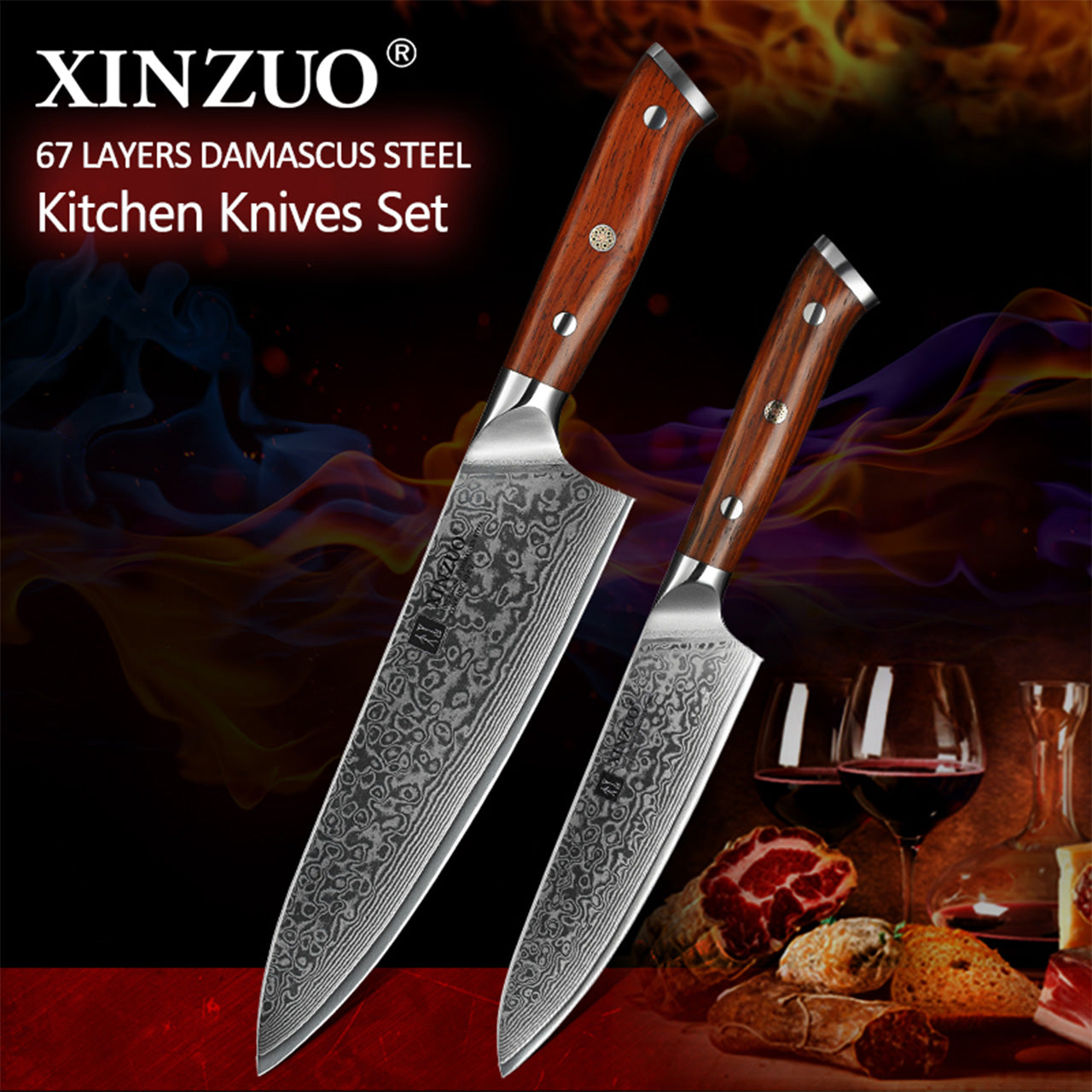 Xinzuo B13R 2 Pcs 67 Layer Japanese Damascus Chef and Utility