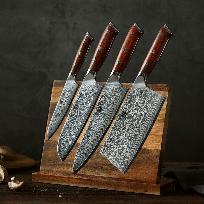 4 Pcs 67 Layer Damascus Chef, Santoku, Utility, and Cleaver Knife Set