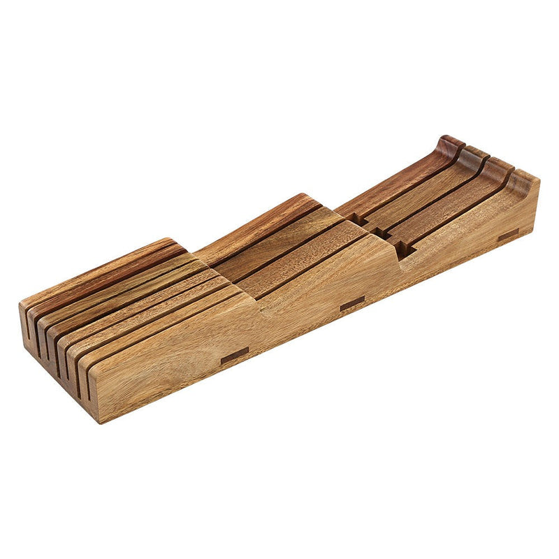 Xinzuo 7 & 11 Slot Knife Drawer Organizer Natural Solid Acacia
