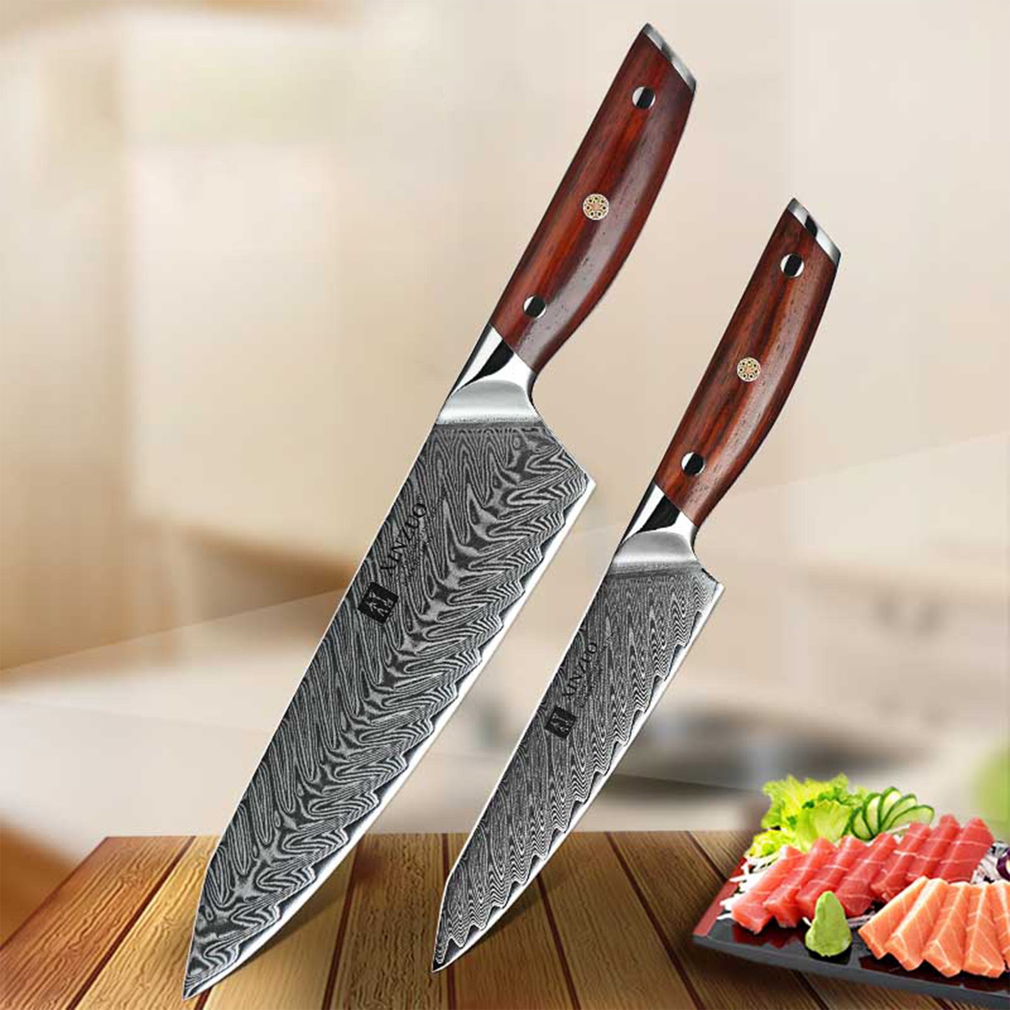 Xinzuo B27 2 Pcs 67 Layer Japanese Damascus Chef knife Set Rose