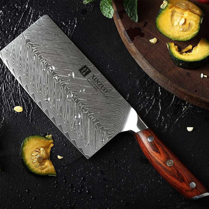 Xinzuo B27 7" 67 Layer Japanese Damascus Cleaver Damascus Steel Cleaver Knife