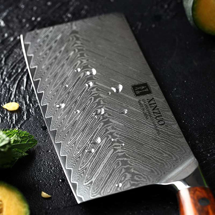Xinzuo B27 7" 67 Layer Japanese Damascus Cleaver Damascus Steel Cleaver Knife Open Box