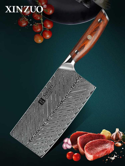 Xinzuo B27 7" 67 Layer Japanese Damascus Cleaver Damascus Steel Cleaver Knife