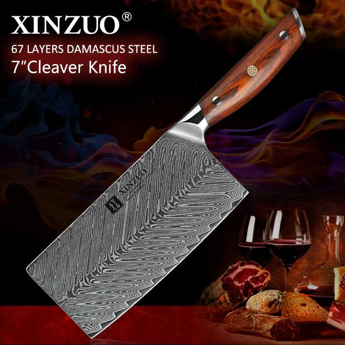 Xinzuo B27 7" 67 Layer Japanese Damascus Cleaver Damascus Steel Cleaver Knife