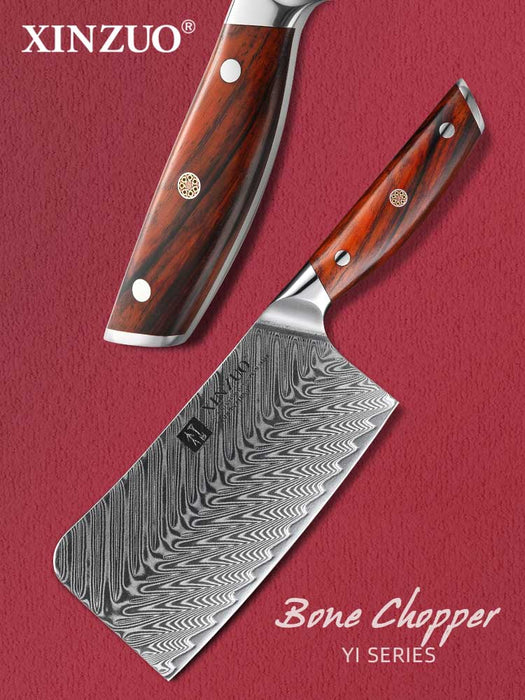 Xinzuo B27 6.5" 67 Layer Japanese Damascus Bone Cleaver Damascus Steel Bone Cleaver Knife