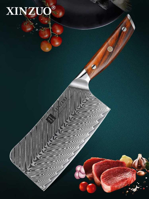 Xinzuo B27 6.5" 67 Layer Japanese Damascus Bone Cleaver Damascus Steel Bone Cleaver Knife