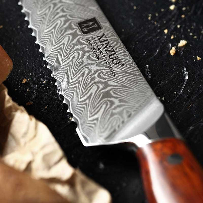 Xinzuo B27 Japanese Damascus Steel Bread Knife 6