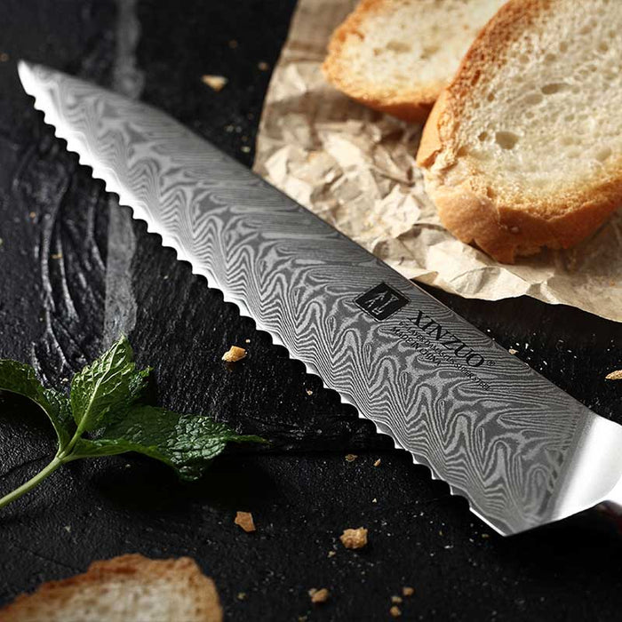 Xinzuo B27 Japanese Damascus Steel Bread Knife 7