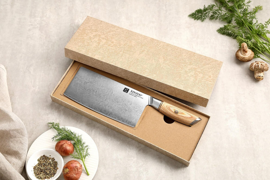 Xinzuo B37S Composite Stainless Steel Kitchen Cleaver Knife with Pakka Wood Handle - The Bamboo Guy