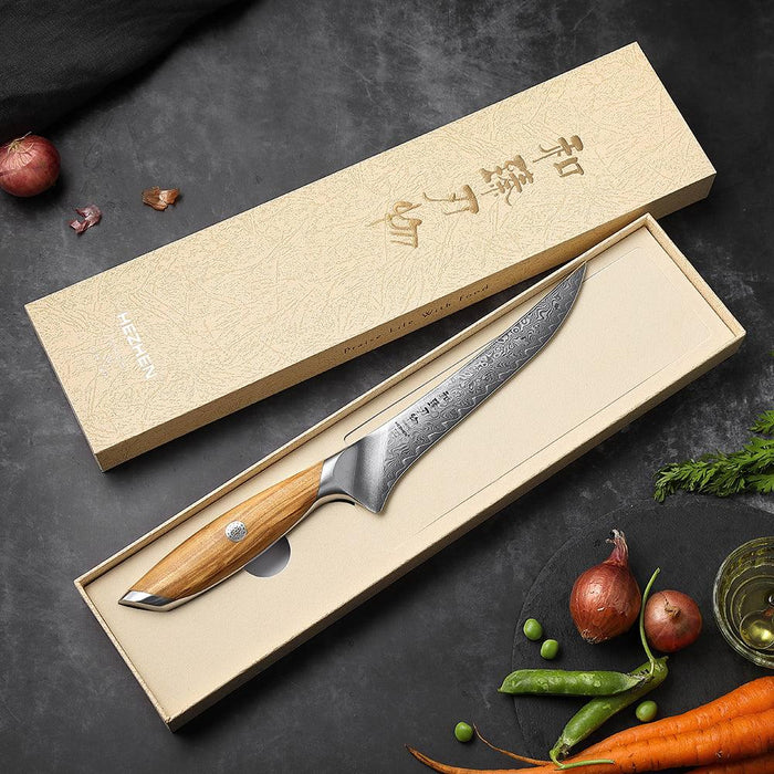 Hezhen X01 Flagship Series 73 Layer Damascus Fillet Knife with Olive Wood Handle
