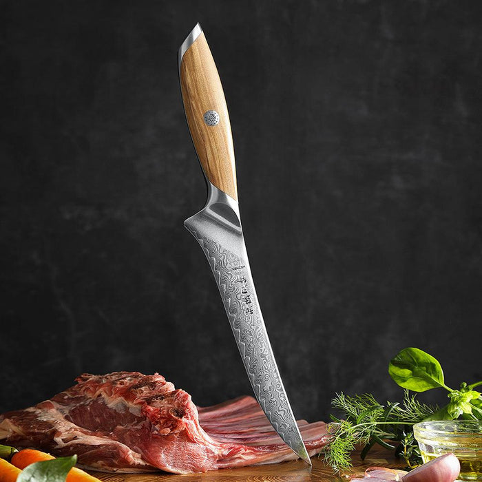 Hezhen X01 Flagship Series 73 Layer Damascus Fillet Knife with Olive Wood Handle