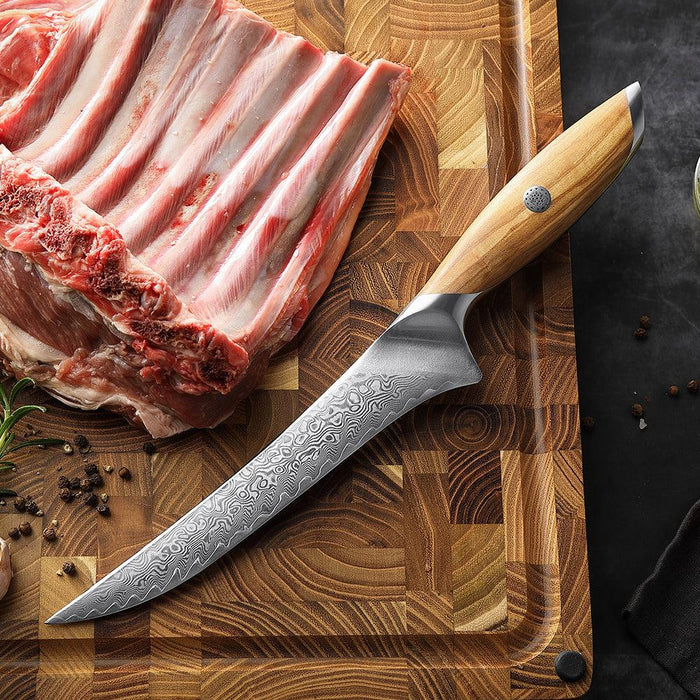 Hezhen X01 Flagship Series 73 Layer Damascus Fillet Knife with Olive Wood Handle
