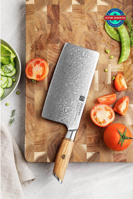 XINZUO B37 Luxury Japanese Damascus Steel 67 Layers Kitchen Cleaver/Bone Cutting Knife with Olive Wood Handle