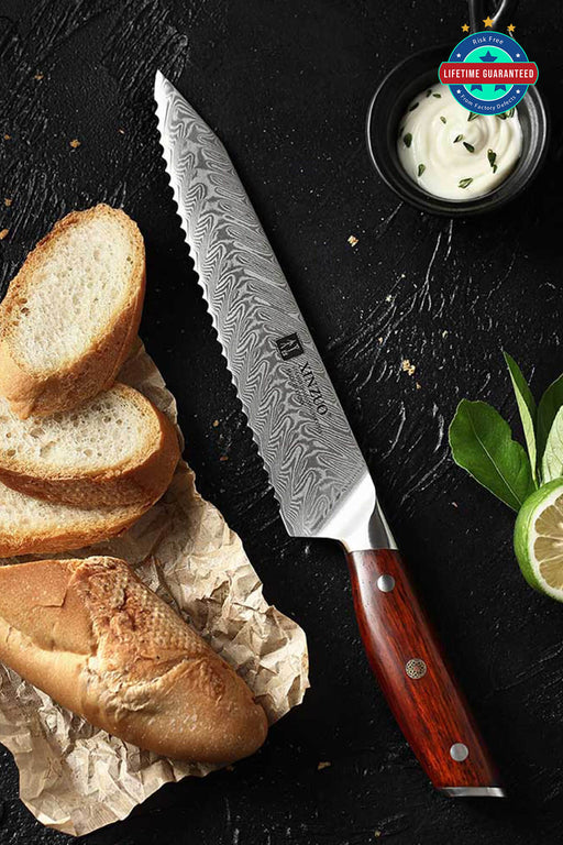 Xinzuo B27 8.5" 67 Layer Japanese Damascus Bread Knife Damascus Steel Bread Knife