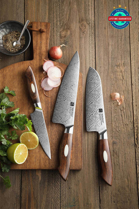 Xinzuo B46D 3 Pcs 110 Layer Damascus Chef Knife Set