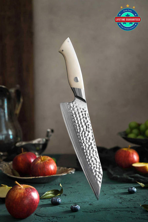 HEZHEN B38H 67 Layer Japanese Damascus Chef Knife White G10 Handle