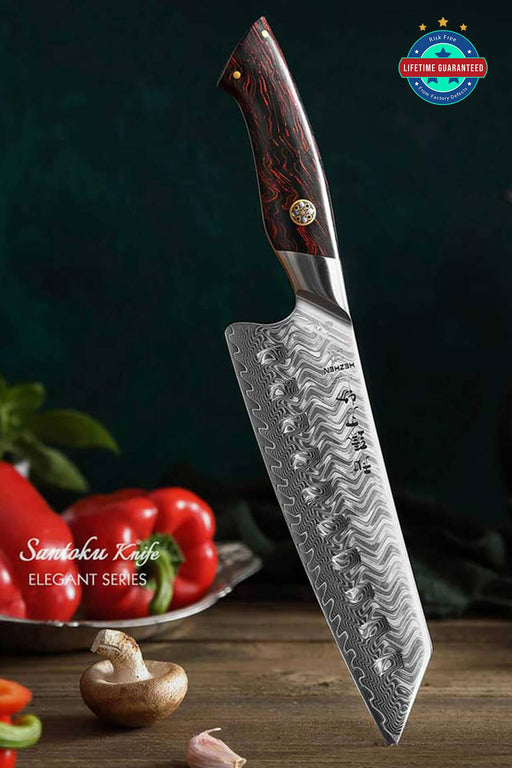 Hezhen B38 Elegant Series 73 Layer 7" Damascus Santoku Knife G10 Handle