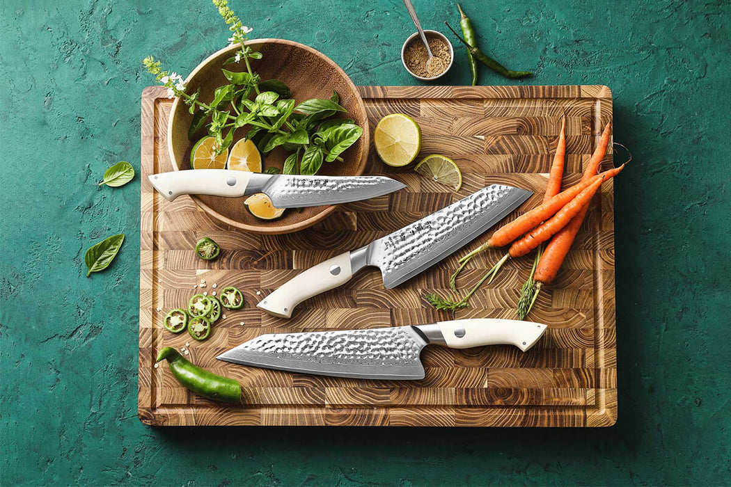 HEZHEN B38H 3 Pcs 67 Layer Damascus Chef Knife Set with White G10 Handle 2