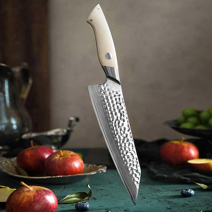 HEZHEN B38H 3 Pcs 67 Layer Damascus Chef Knife Set with White G10 Handle 4