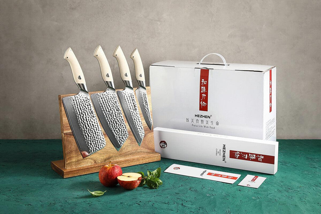 HEZHEN B38H 5 Pcs Damascus Steel Kitchen Knife Set with Knife Block 3