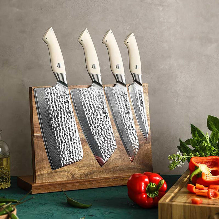 HEZHEN B38H 5 Pcs Damascus Steel Kitchen Knife Set with Knife Block 4