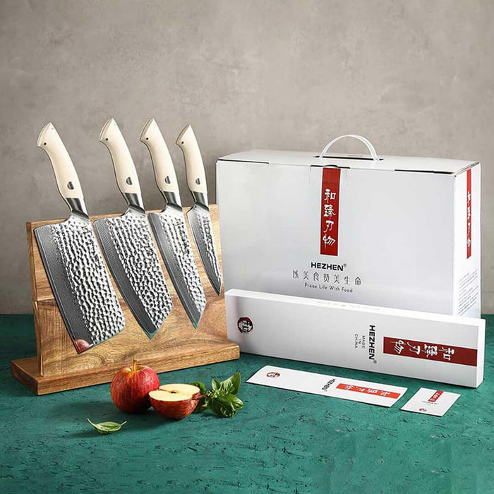 HEZHEN B38H 5 Pcs Damascus Steel Kitchen Knife Set with Knife Block 6