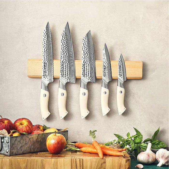 HEZHEN B38H 5 Pcs 67 Layer Japanese Damascus Chef Knife Set White G10 Handles 7