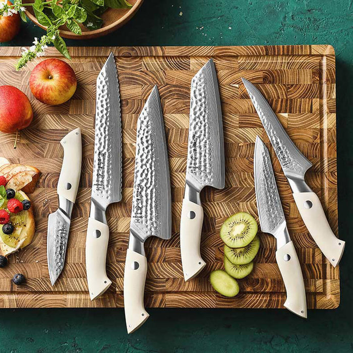 HEZHEN B38H 6 Pcs 67 Layer Japanese Damascus Chef Knife Set White G10 Handles 3