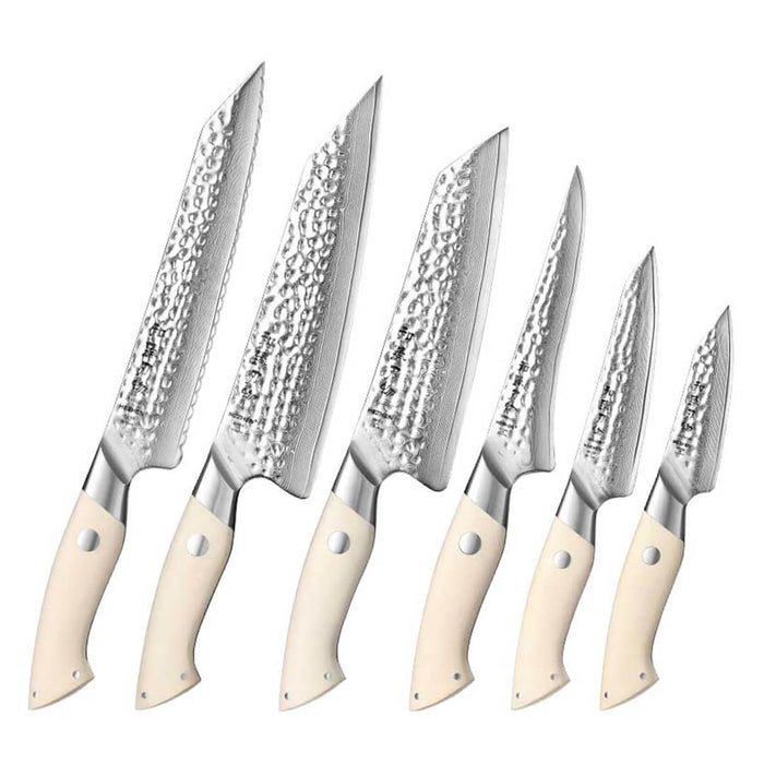 HEZHEN B38H 6 Pcs 67 Layer Japanese Damascus Chef Knife Set White G10 Handles 8