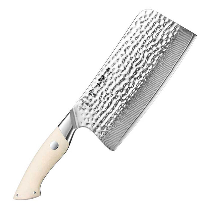 HEZHEN B38H 67 Layer Damascus Bone Cleaver Knife White G10 Handle 15