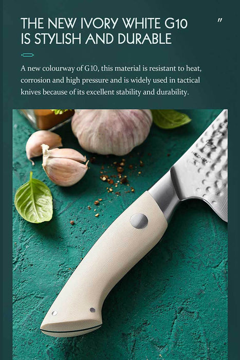 HEZHEN B38H 7" 67 Layer Damascus Bone Cleaver Knife White G10 Handle