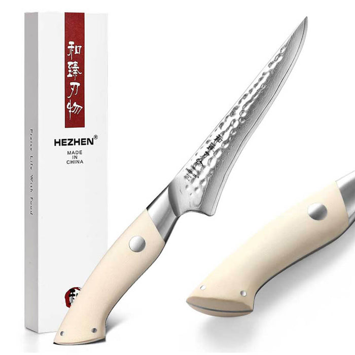 HEZHEN B38H 67 Layer Damascus Japanese Boning Knife White G10 Handle 12