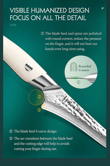 HEZHEN B38H 6" 67 Layer Damascus Japanese Boning Knife White G10 Handle