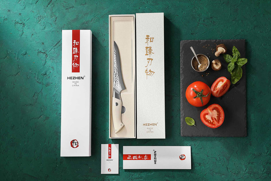 HEZHEN B38H 67 Layer Damascus Japanese Boning Knife White G10 Handle gift box