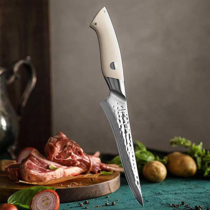 HEZHEN B38H 67 Layer Damascus Japanese Boning Knife White G10 Handle 6