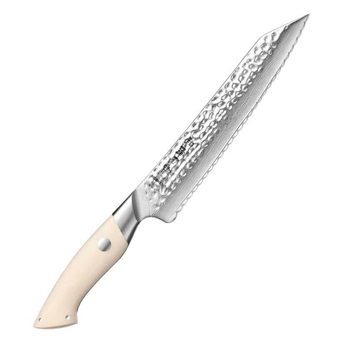 HEZHEN B38H 67 Layer Japanese Damascus Bread Knife White G10 Handle 11